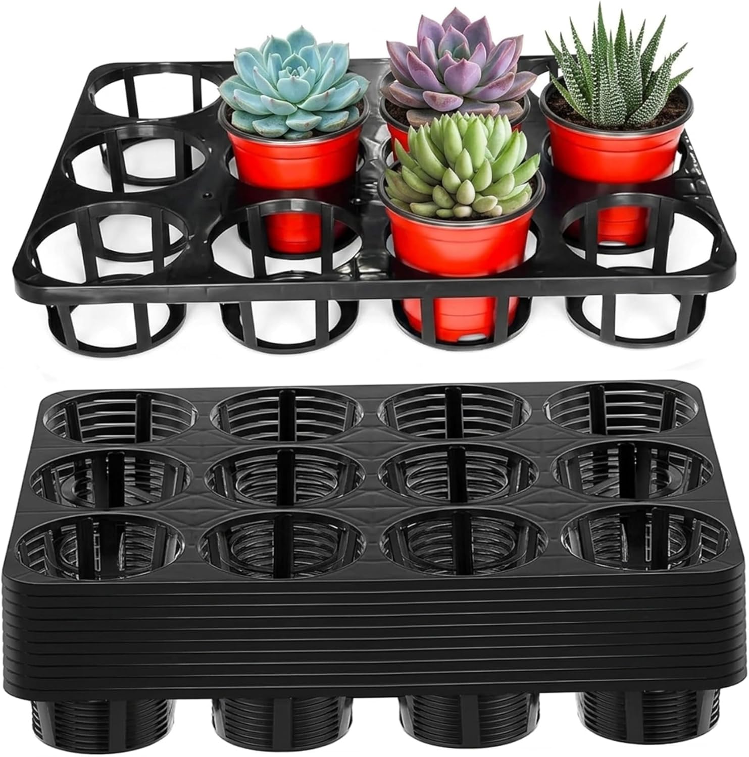 Bonalake 12-cell nursery pot trays for holding round 4 inch pots
