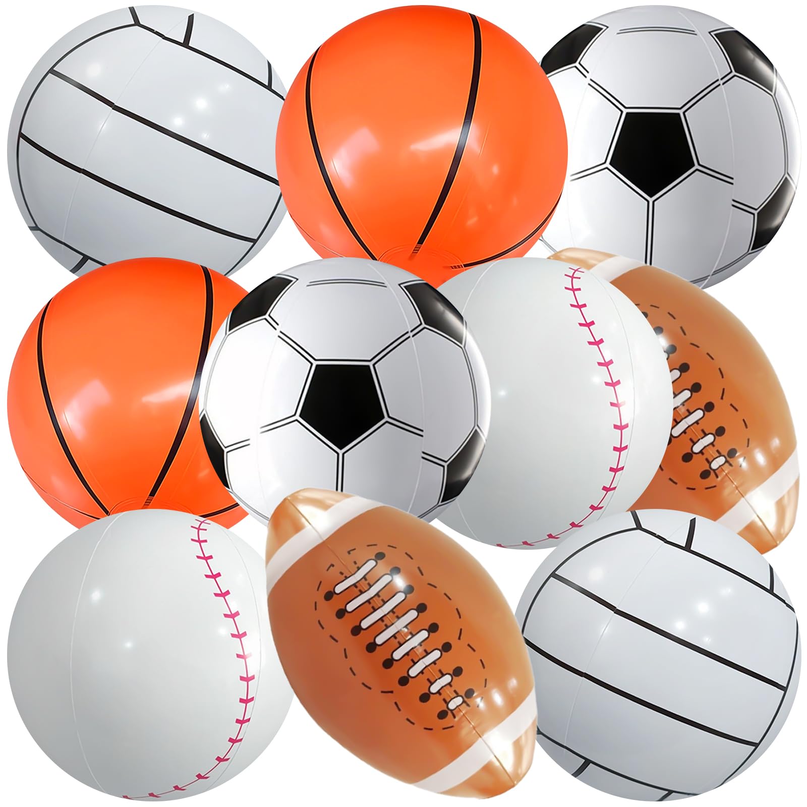 Photo 1 of 10 Pcs Inflatable Sports Beach Balls 16 Inch Inflatable Basketball Baseball Football Soccer Volleyball Summer Pool Beach Balls for Pool Games, Sport Themed Party, Birthday Decor Party Favors