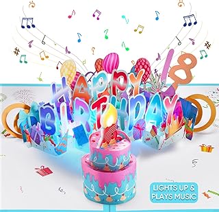 Venhoo Birthday Cards with Lights and Music, Funny Blowable Candle Musical Pop Up Greeting Card with DIY 0-9 Numbers, Play Happy Birthday Music Popup Card for Women, Mom, Daughter, Sister