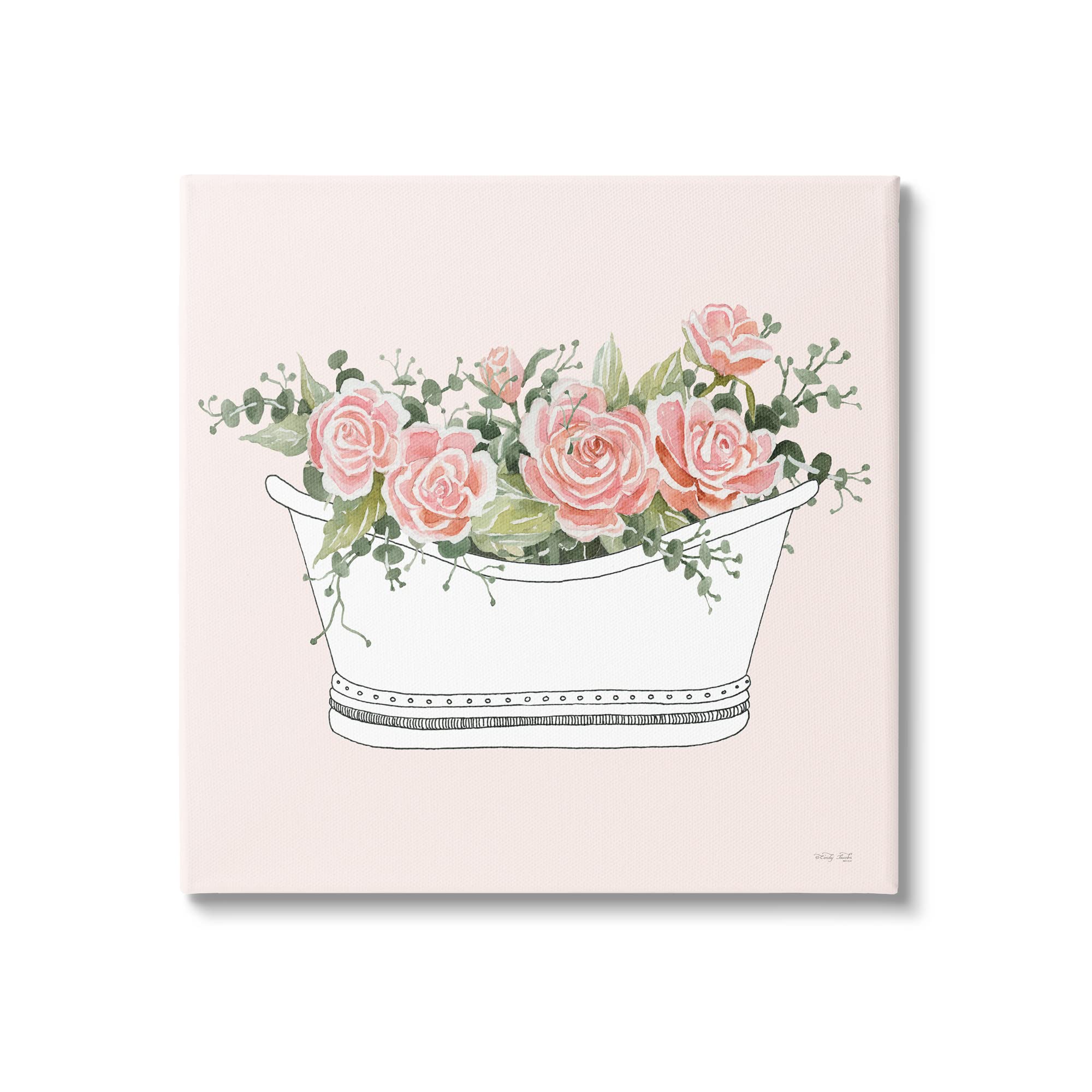 Stupell Industries Pink Rose Blossoms Casual Bathroom Bathtub Planter Canvas Wall Art, Design By Cindy Jacobs