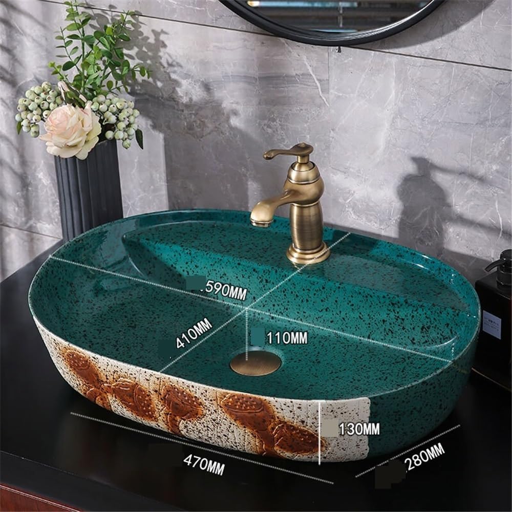 Lavabo da appoggio Retro Above Counter Basin Oval Ceramic Bathroom Sink