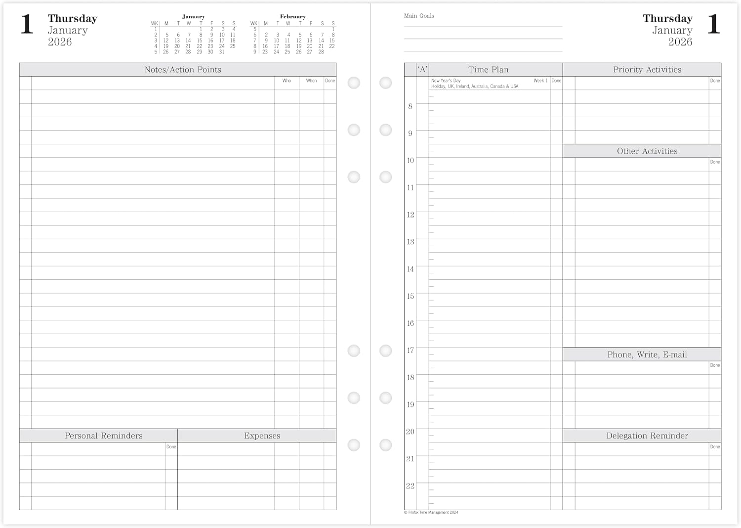 Filofax A5 day to view English 2026 diary 26-TM7031