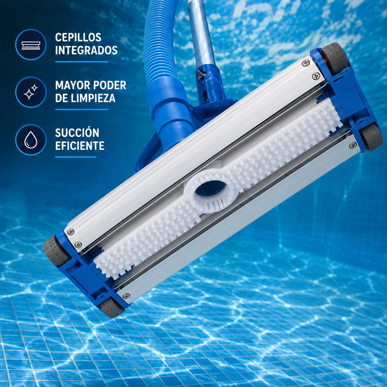 SIQUA – Nettoyeur Manuel de Fond de Piscine en Aluminium Résistant. Idéal pour Le Nettoyage et l’Entretien des Piscines. Raccord Tuyau Ø38 mm. Fixation à Papillon et Clip. Longueur 35 cm.