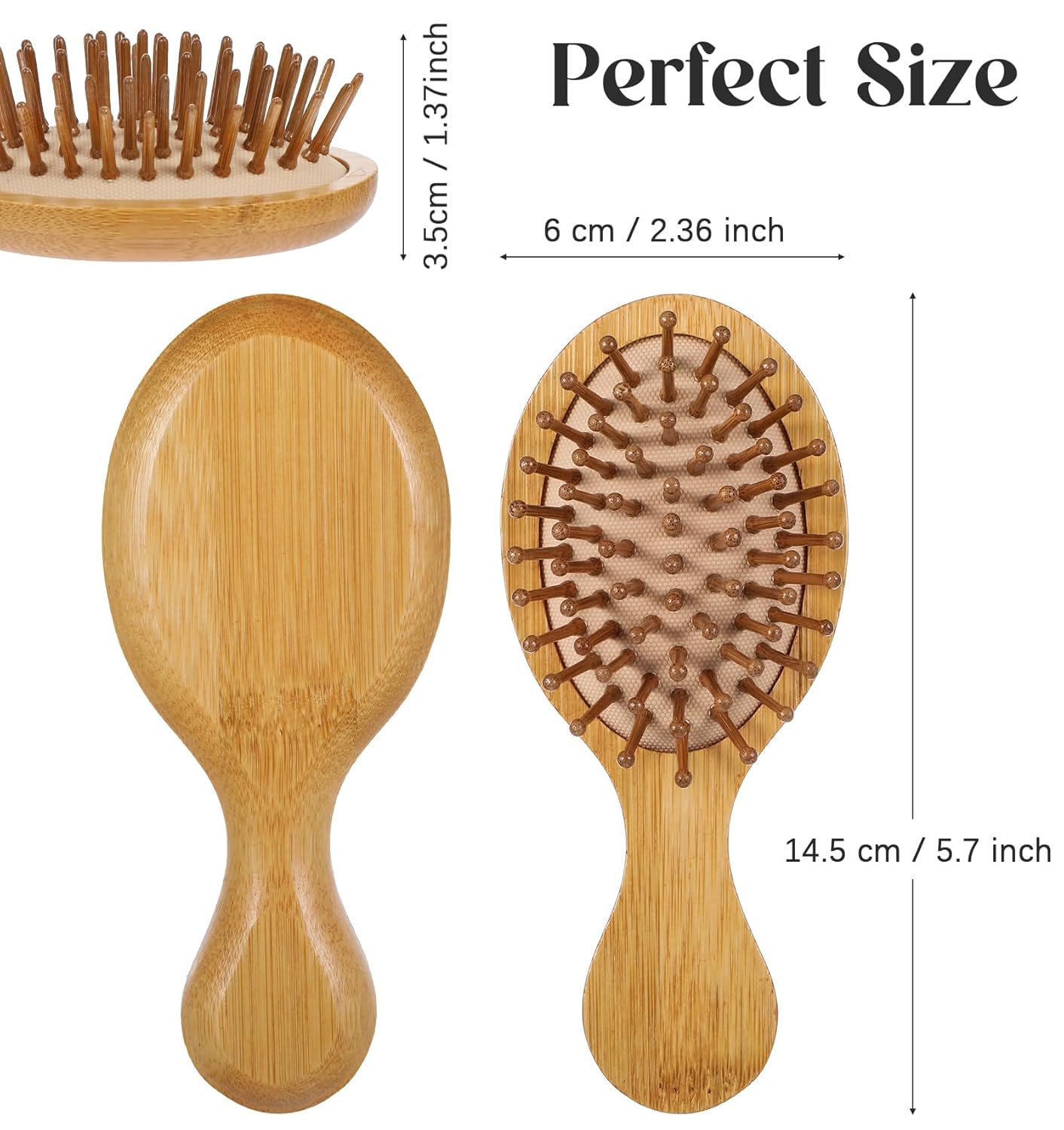 Mini Bamboo Brush, 2 Pack Bamboo Brushes for Hair Growth, Wood Hairbrush for Women Men Kids All Hairtypes, Travel Home Wet Dry Hair Massaging - Image 3