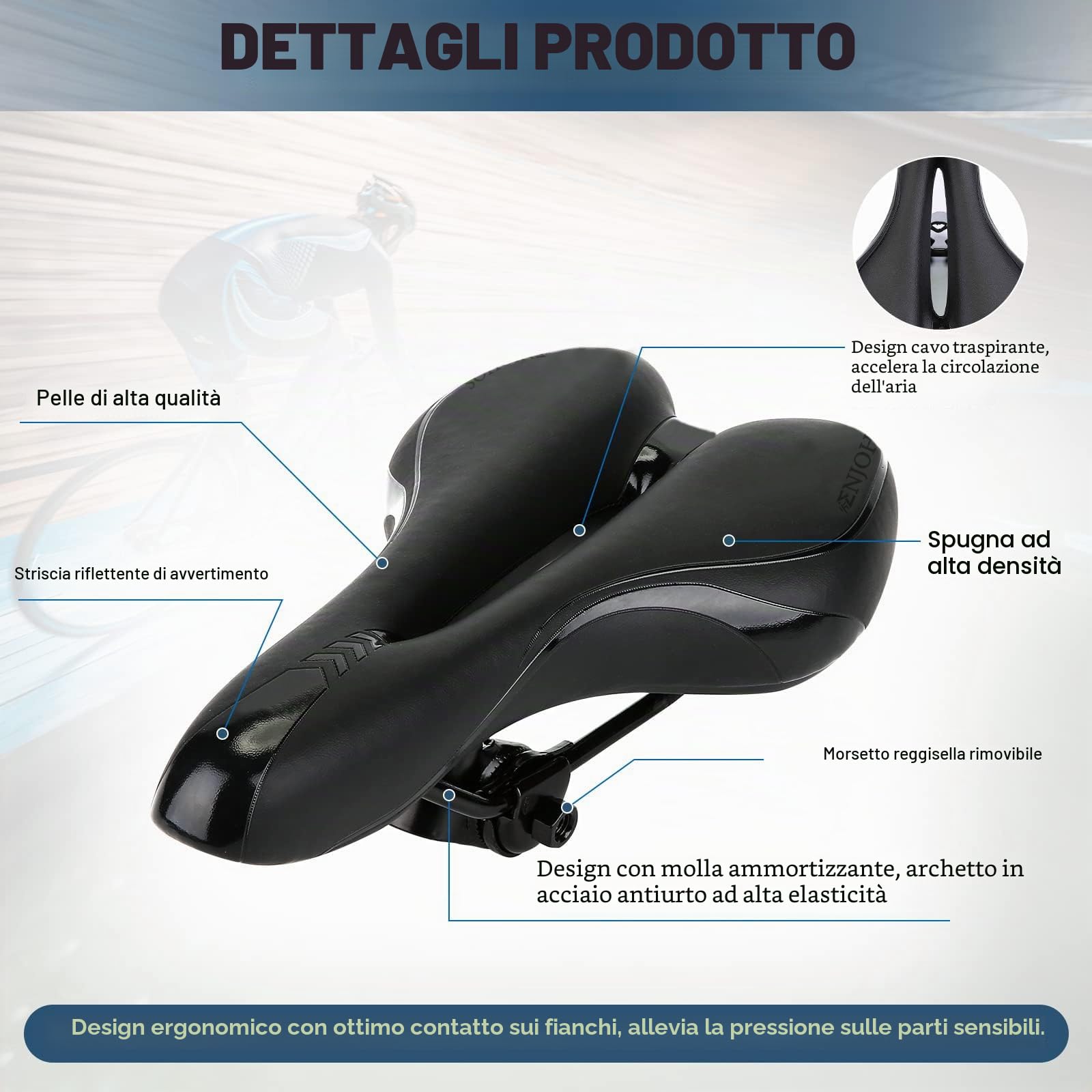 ENJOHOS Sella MTB Antiprostata Comoda, Sella Bici da Corsa Impermeabile, Sellino Bici Morbido Uomo Donna per Mountain Bike, Gravel, da Strada, Pieghevole