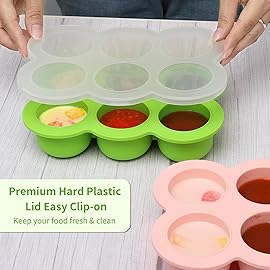 HIWOOD 6x3oz Baby Food Freezer Tray with Clip on Lid Bright Green | Leakproof Freezer Molds Silicone Storage Container for Purees Fruits Vegetables