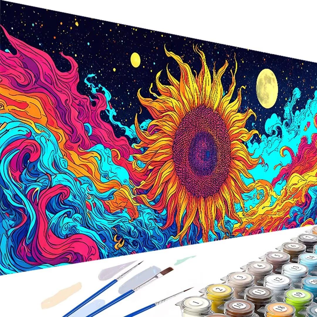 Malowanie po numerach, słonecznik bez ramy, abstrakcyjne malowanie według numerów, dzieci w wieku 4–8–12 lat, akrylowy pigment, rysunek, lakier, DIY, malowanie według numerów, dla dzieci, płótno