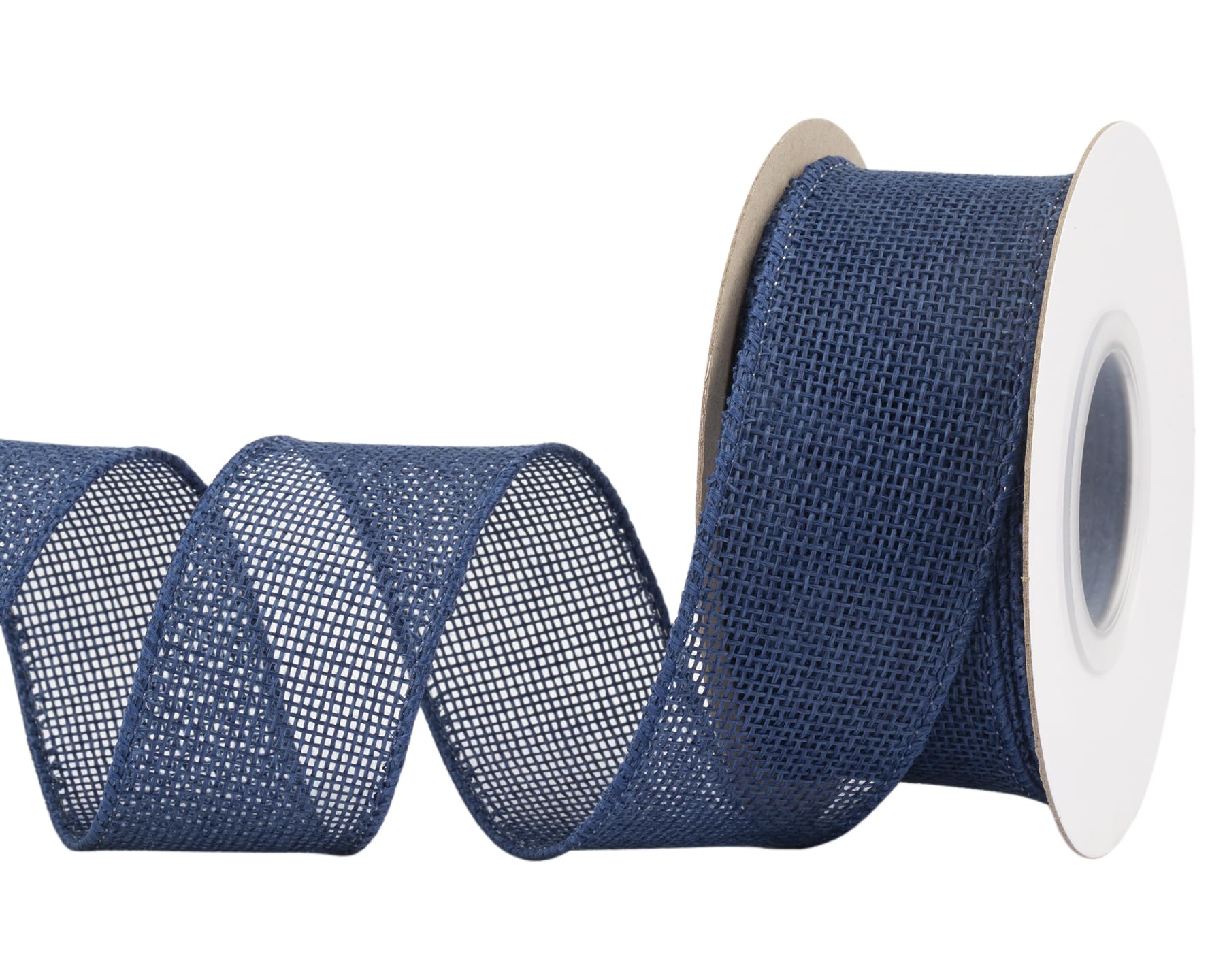 Joycrosso Burlap Wired Edge Ribbon 38mm x 9 Meters, Navy, Ideal for Crafting, Gift Wrapping, Wreath, Christmas Tree, and Rustic Wedding Decorations