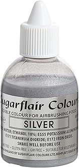 Sugarflair Silver Metallic Glitter Edible Airbrush Colour - Edible Food Colouring Airbrush Paint for Cakes, Cupcakes, Icing and Cake Decorations - 60ml