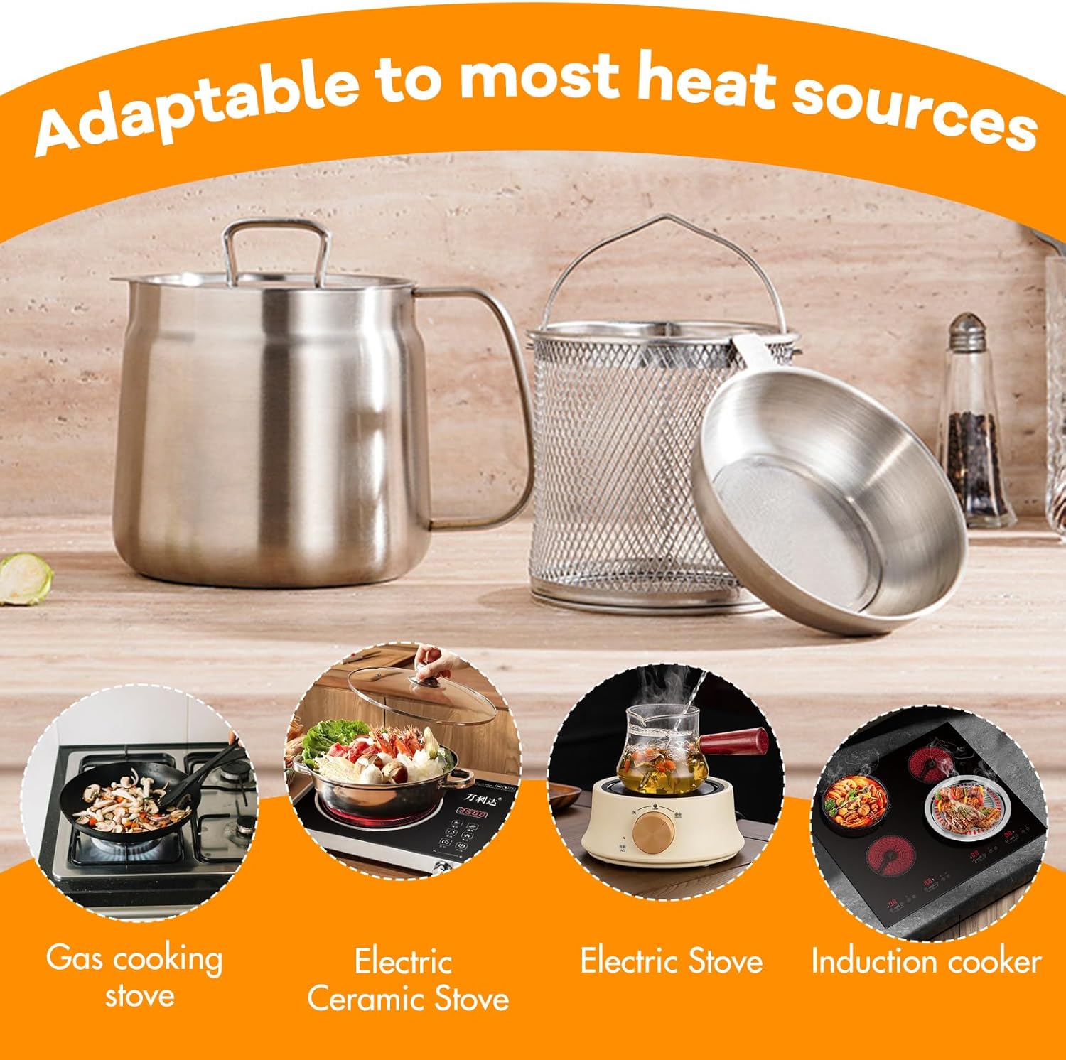Stainless Steel Oil Filter Pot with Strainer - Multi-Functional Kitchen Gadget (1.5L)