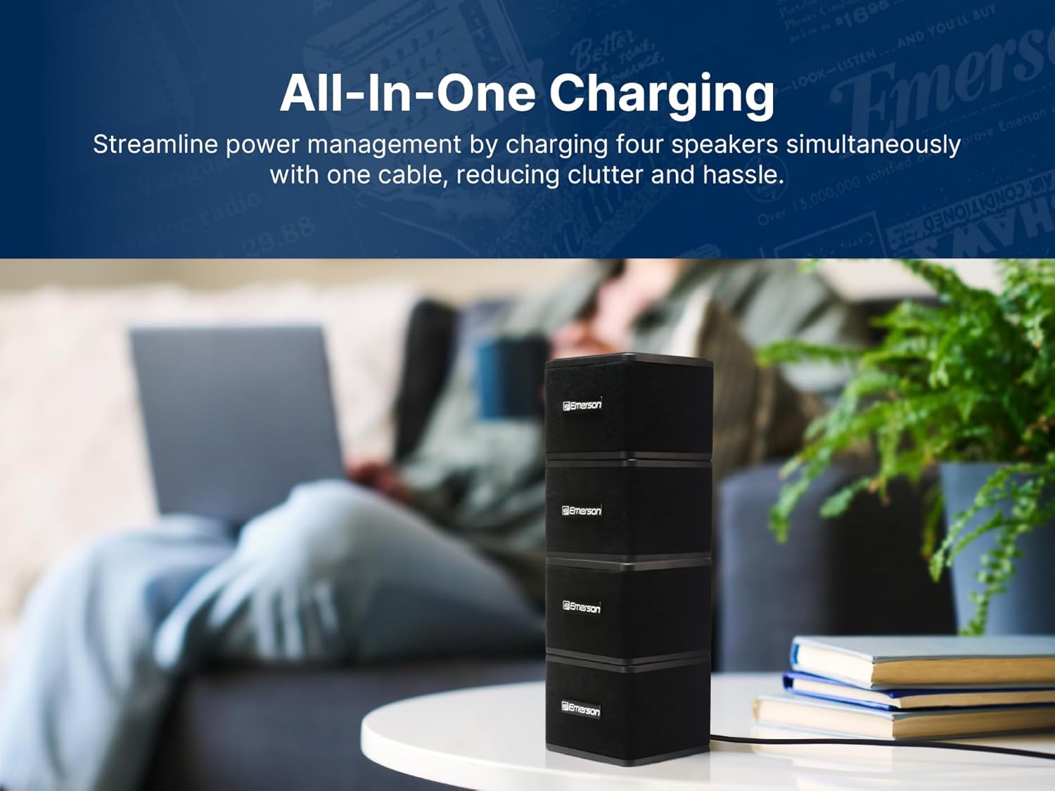 Emerson EAS-3006-BK Sound Blox – Wireless Magnetic Stackable Bluetooth Speakers, Instant Connect, Multi-Room Audio, USB-C Charging, Built-in Subwoofer - Image 4