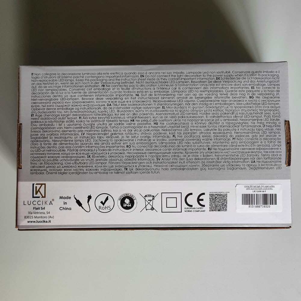Cascade Chaîne Stalactite à pluie avec MaxiLed et Flash pour usage extérieur intérieur professionnel avec pendentif plus long de 70 cm en enveloppe (5 mètres avec 200 Led, blanc glace avec flash blanc