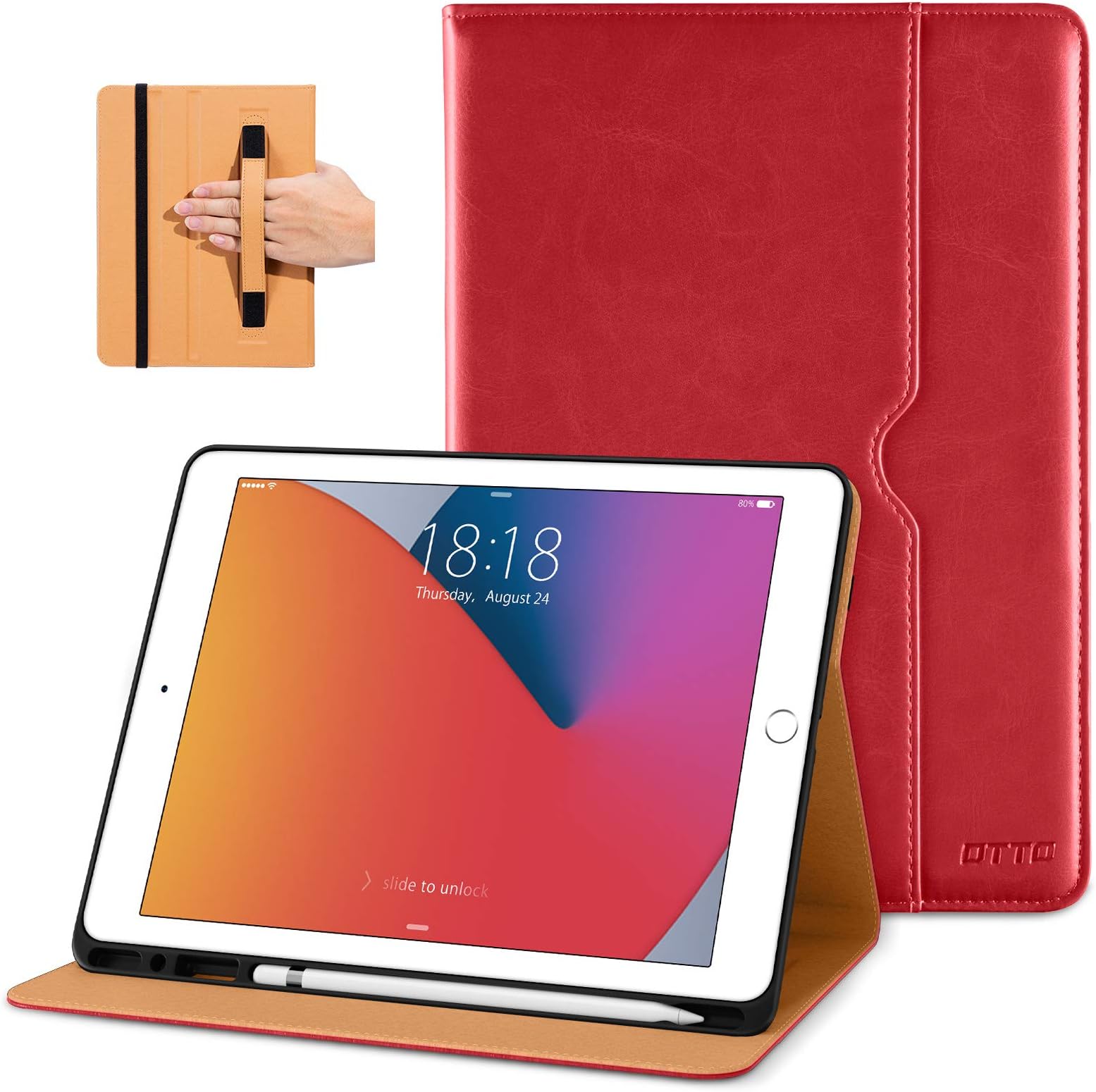 DTTO New iPad 7th/8th Generation Case 10.2 Inch 2019/2020, Premium Leather Business Folio Stand Cover with Built-in Apple Pencil Holder - Auto Wake/Sleep and Multiple Viewing Angles - Red