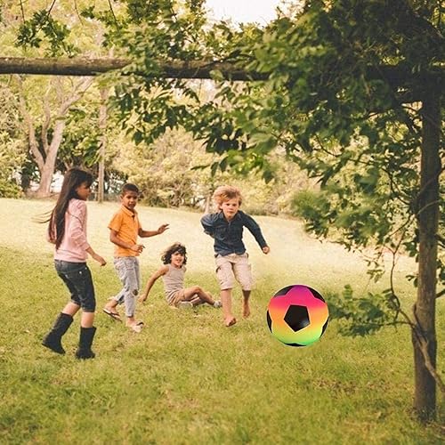 Miniatura 4 de WYNOTT Pelota de fútbol inflable para playa, pelota de fútbol de arco iris animada, pelota de fútbol de color neón para playa, uso en interiores y