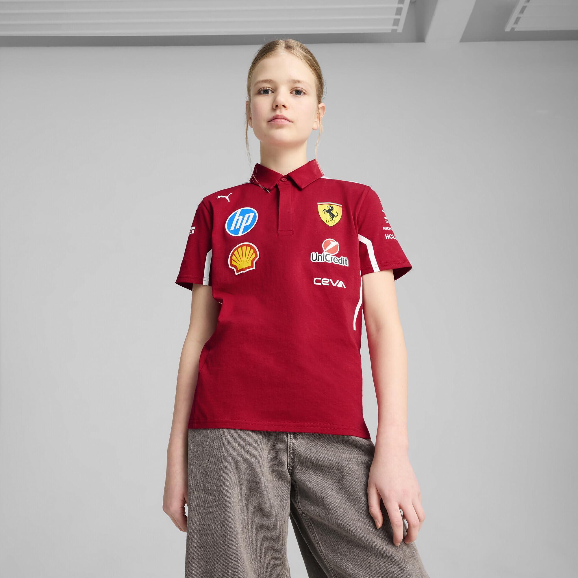 PUMA Scuderia Ferrari F1 Polo del Equipo 2025 para Niños - Rojo