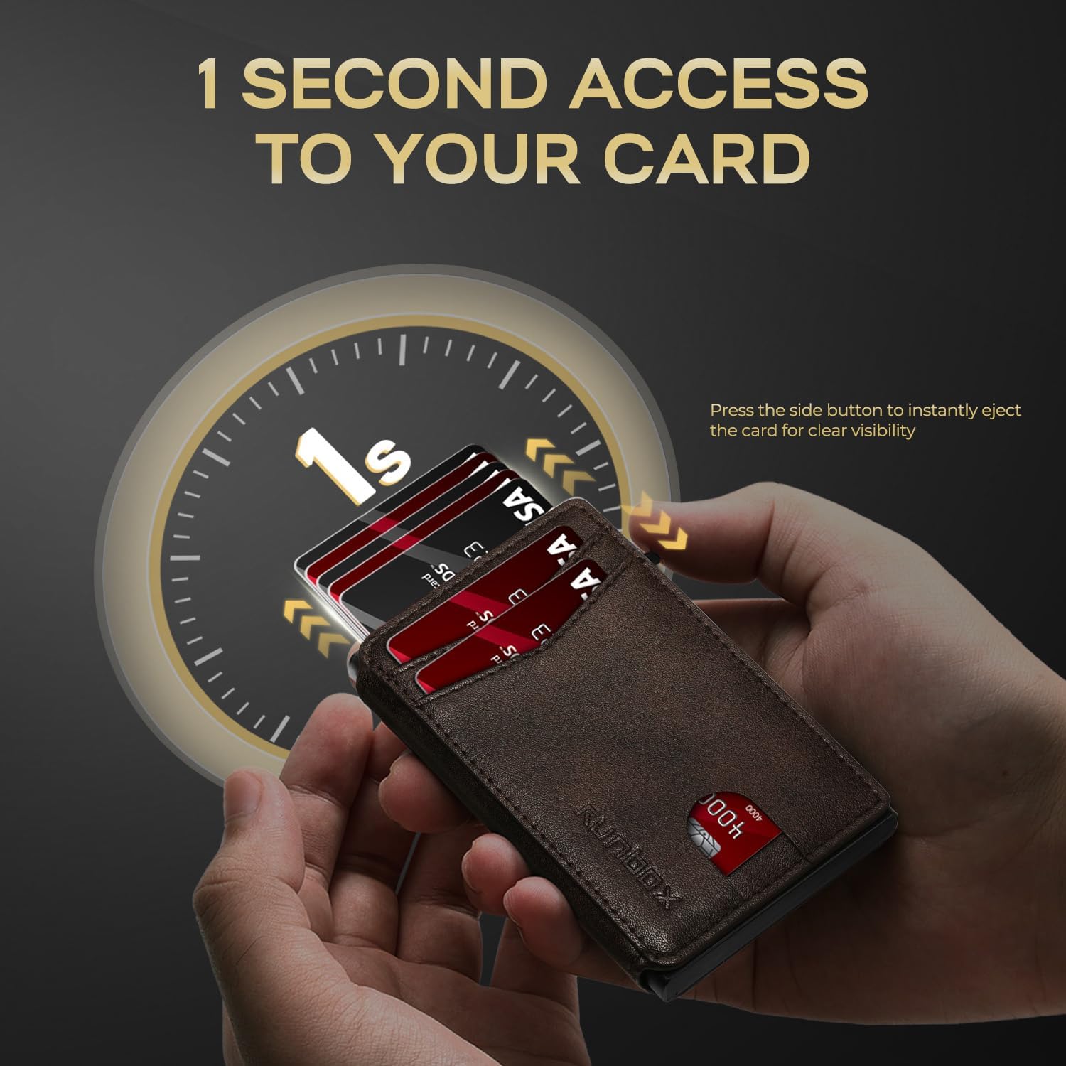 RUNBOX Slim Card Wallet for Men with ID Window – Minimalist RFID Wallet, Pop-Up Function, Ultra Thin Design, Metal Business Card Case Holds 8+ Cards, Gifts for Men, Men's Accessories - Image 3