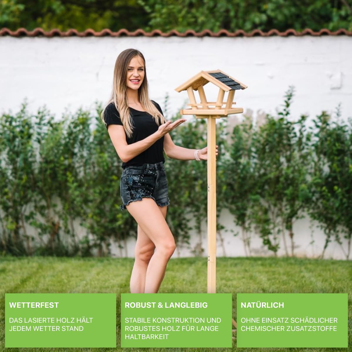 ITA Vogelfutterhaus Glück 36x25x26 cm aus Holz - Vogelhaus für Garten, Terrasse, Balkon - Vogelfutterspender für Wildvögel - Wetterfest, Stabil, Robust - Direkt vom Hersteller - EU Produkt