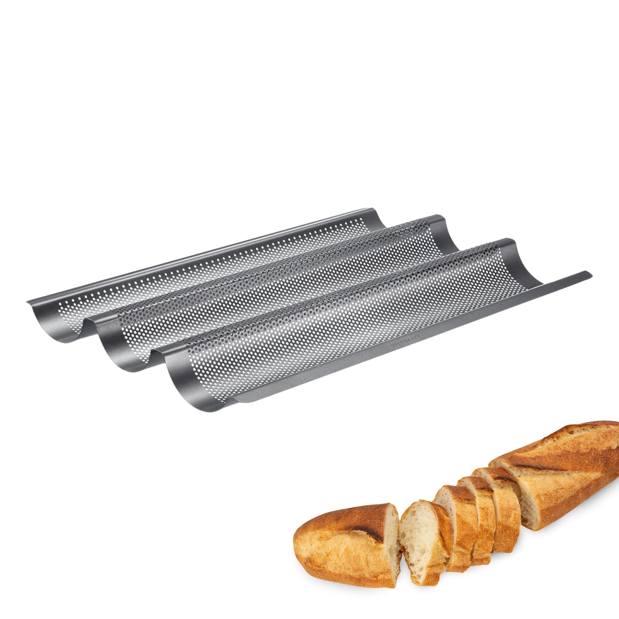 Westmark 32982260 - Stampo per baguette, 3 baguette, lunghezza 38,5 cm, in acciaio, antiaderente, Long, antracite, per 3 baguette LONG