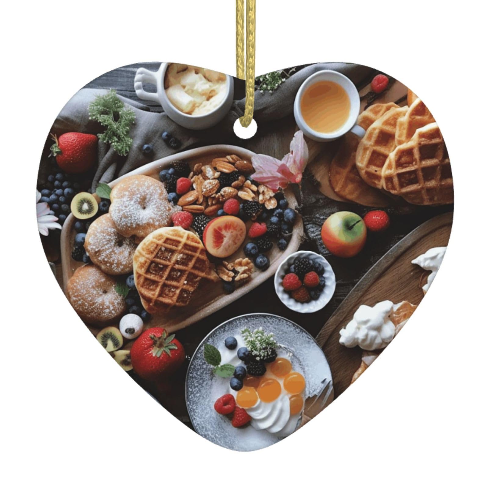 Ceramic Christmas Tree Hanging Ornaments with Gold Ropes Christmas Tree Decorations Heart Ceramic Beautiful Breakfast Pendant Keepsake Decorations for Holiday Xmas Gift Ideas