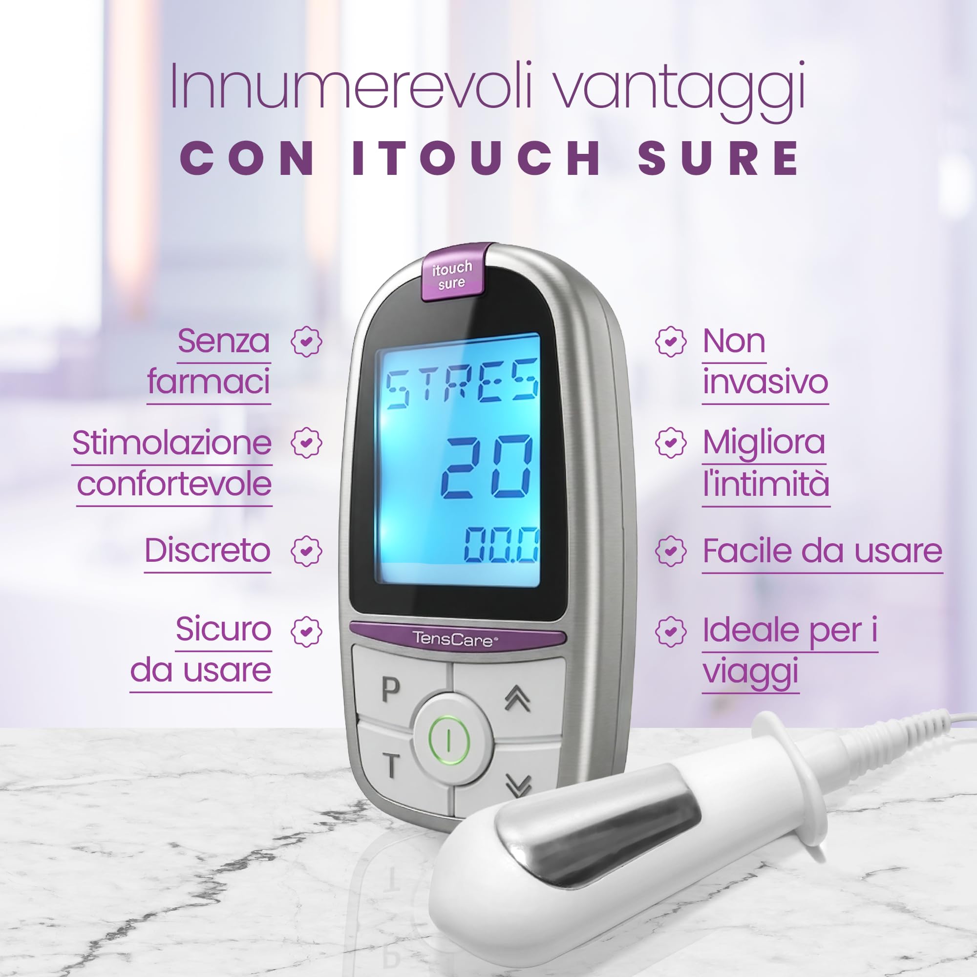 Tenscare Itouch Sure + Go water based lubricant device against leaks and incontinence with lubricant for easy use