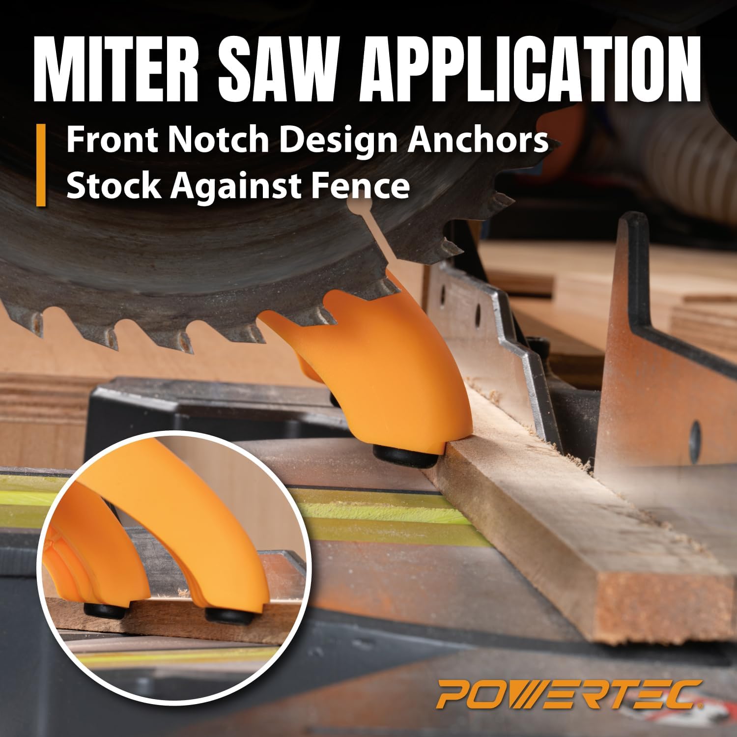 POWERTEC Miter Saw Safety Stick – Safety Push Stick for Table Saw, Jointer, Band Saw, and Router Table – Dual Notch Design with Non-Slip Rubber Pad, Loop Handle Grip (72231)