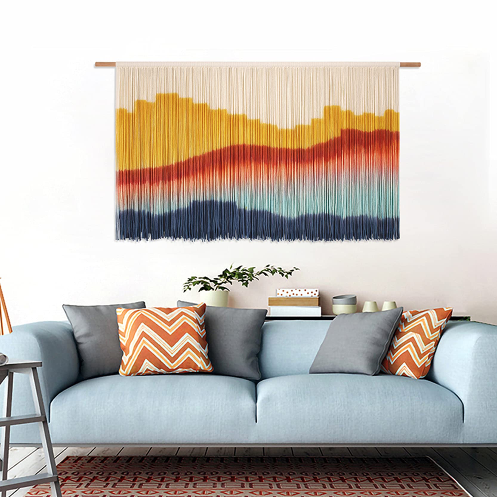 ZNKZJ Handgemachte Makramee Wandbehang Wandteppich Boho Dekor ，Makramee Wandteppiche Baumwollseil gewebte gefärbte Wandteppich Kunst Home Decor Hintergrundgemälde,A-80 x 120 cm