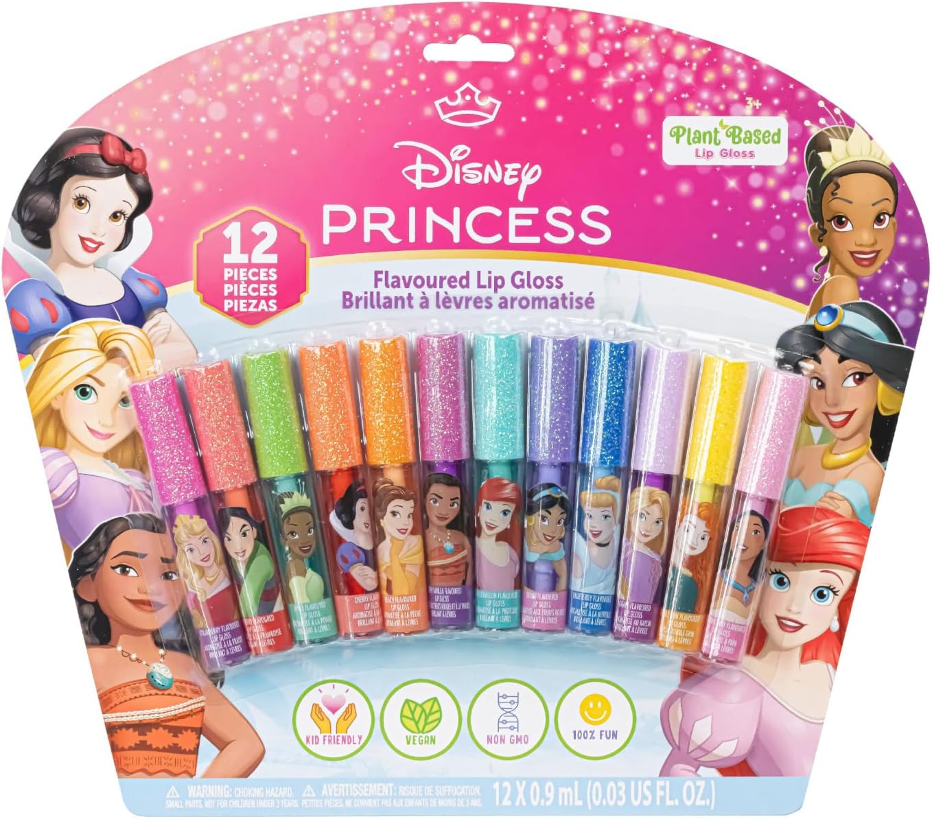 Disney Princess 12 Piece Plant Based Lip Gloss, Girls Party Favours, First Makeup Set for Girl, Perfect for Parties, Sleepovers and Birthday Gifts, Ages 3+, by Townley Girl