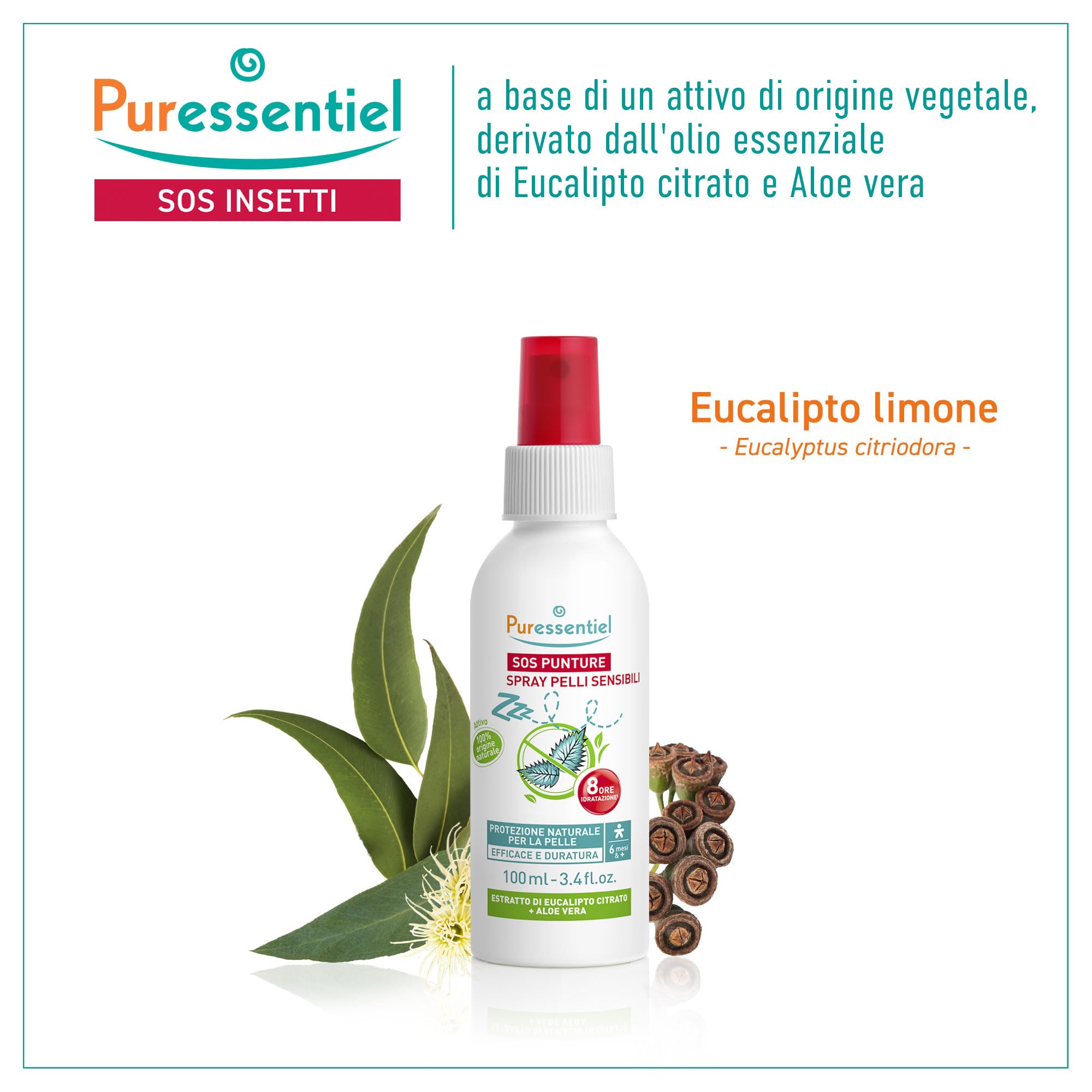 Puressentiel – SOS punture – Spray Pelli Sensibili – Protezione efficace e duratura – Attivo 100% origine naturale – Non unge e non appiccica – Fino a 8 ore di idratazione – Dai 6 mesi – 100 ml