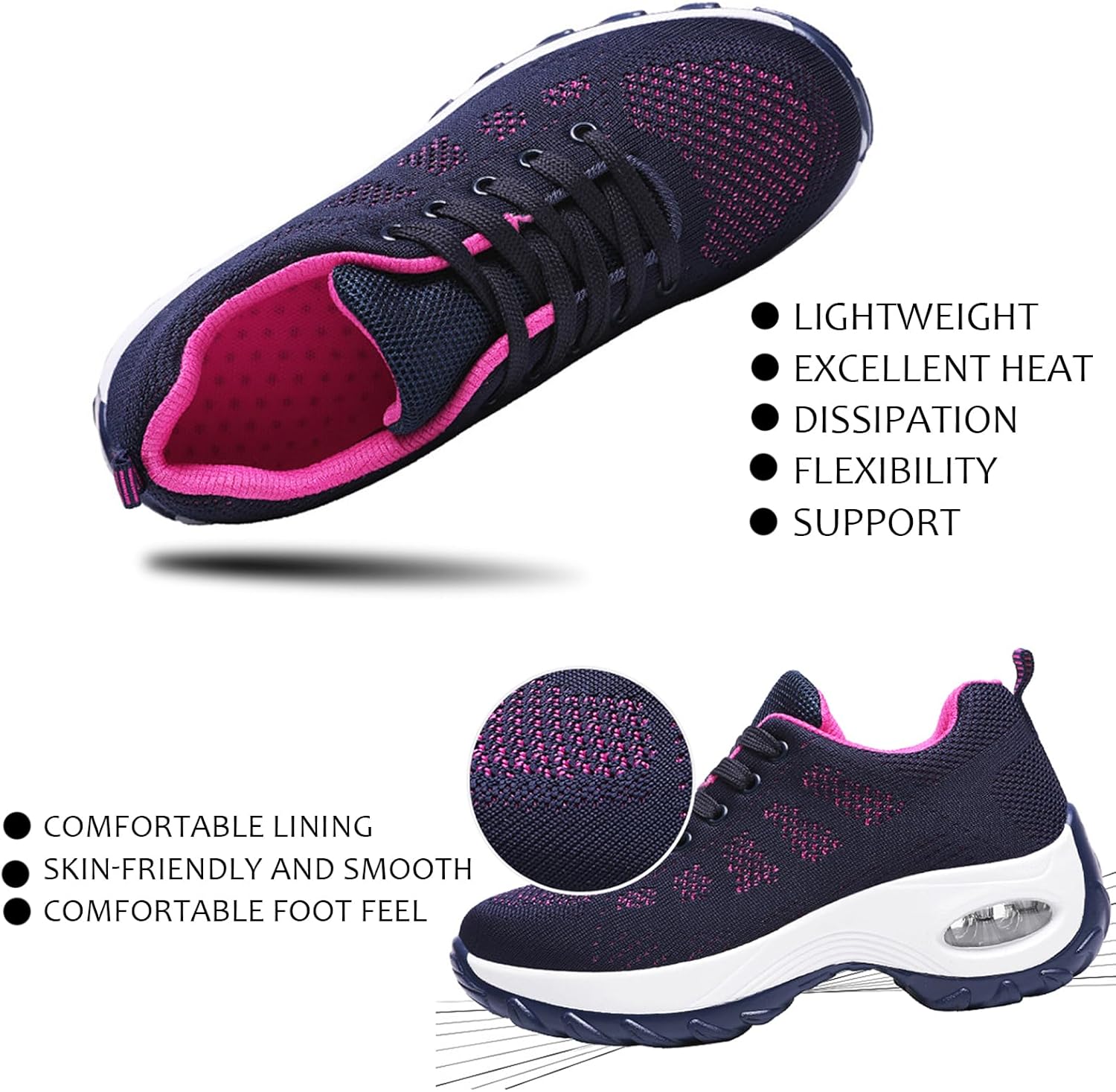 Women's Orthopedic Platform Walking Shoes Mesh Breathable Lace-Up Chunky Heel Non-Slip Casual Arch Support Walking Shoes Summer Work Sneakers - Image 6