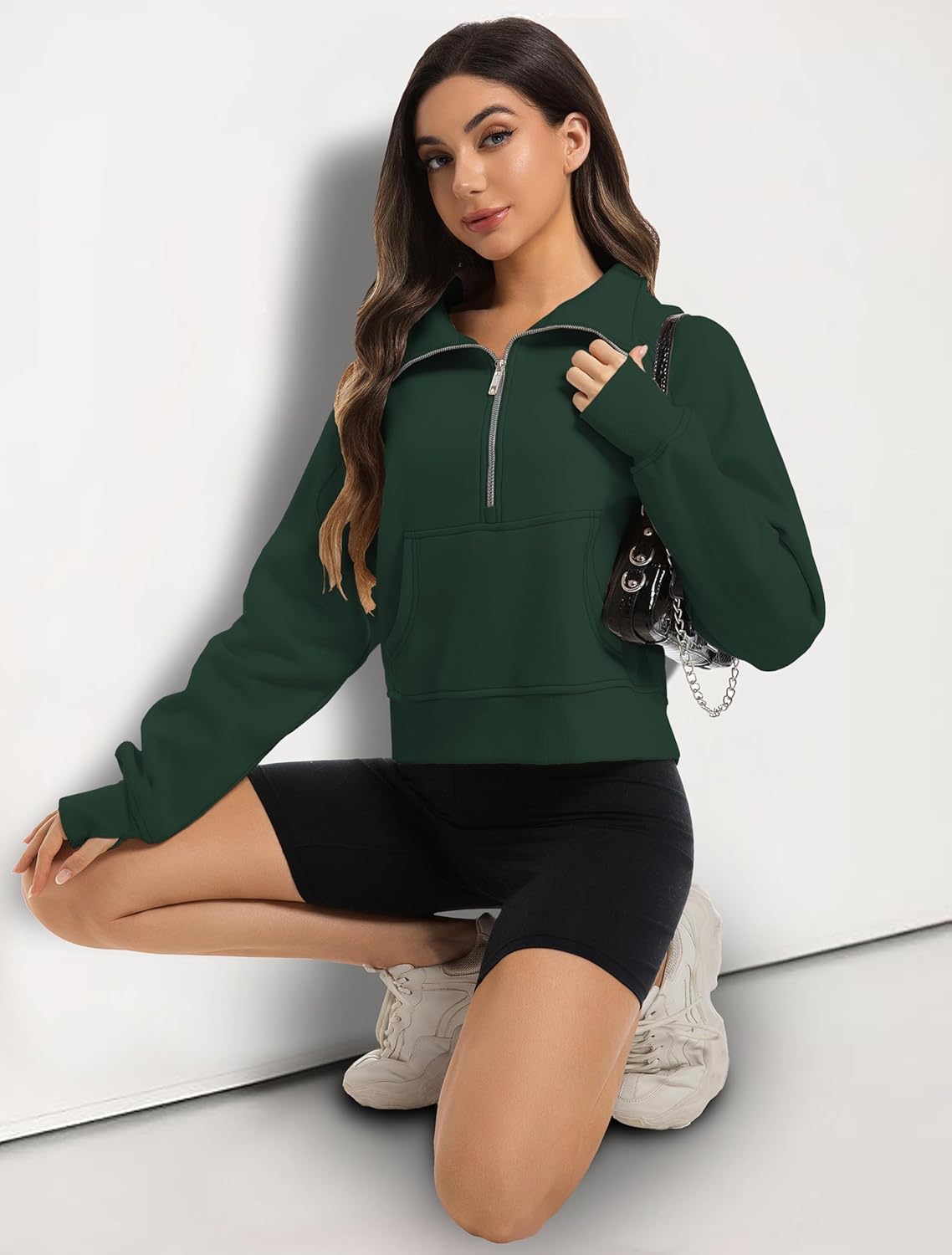 2 Pack Womens Sweatshirts Half Zip Cropped Pullover Fleece Quarter Zipper Hoodies 2025 Fall Fashion Outfits Clothes - Image 4