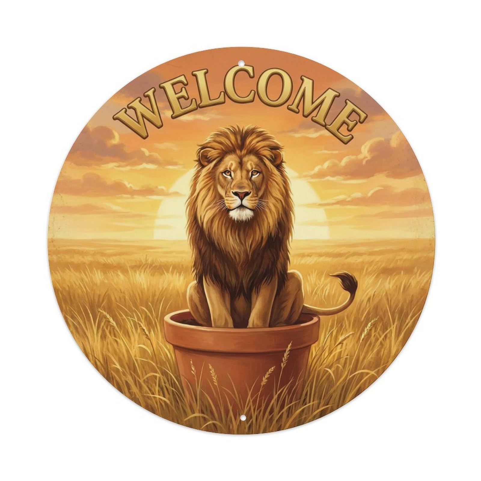 Okahys 8X8inch(20X20cm) Welcome Lion Savanna Dawn Metal Tin Sign