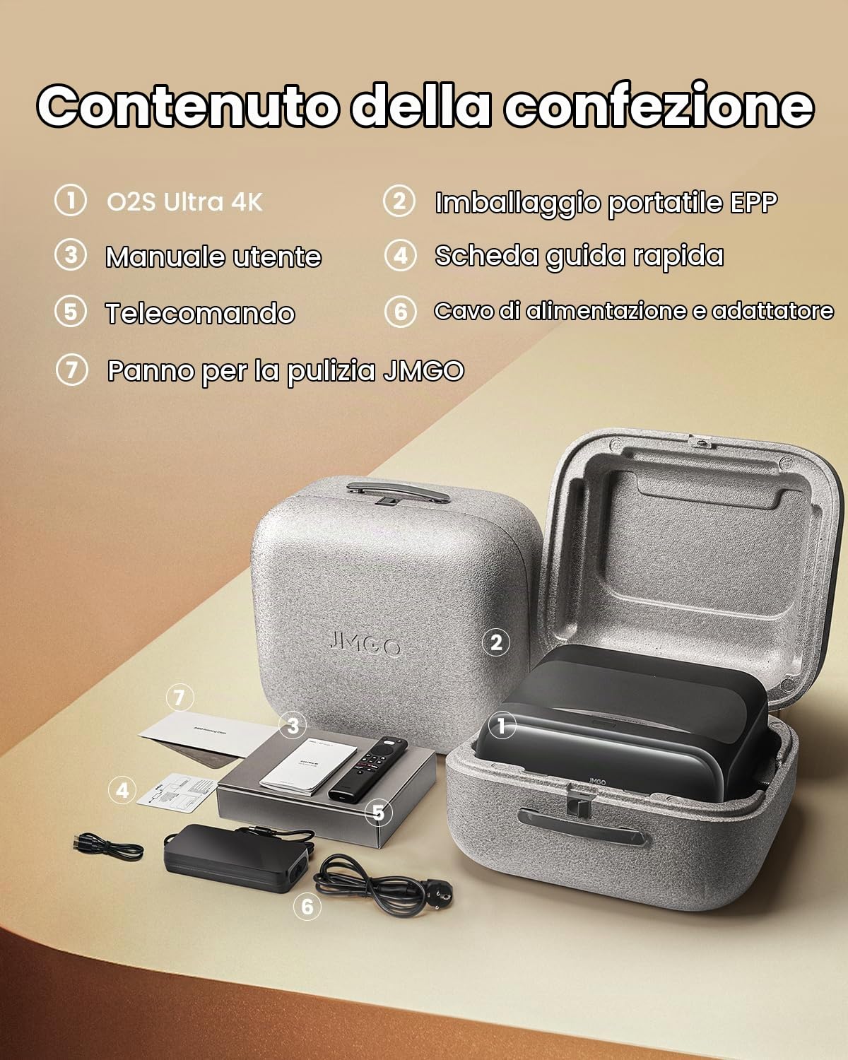 JMGO O2S Ultra Proiettore Laser Ultra Corto 4K UHD, 3600 Lumen ISO, GTV | Triple Laser, Rapporto Di Proiezione 0,16:1, Dolby Vision & Atmos, Contrasto 4000:1, Dynaudio 20W, DTS-X, Home Cinema 150"