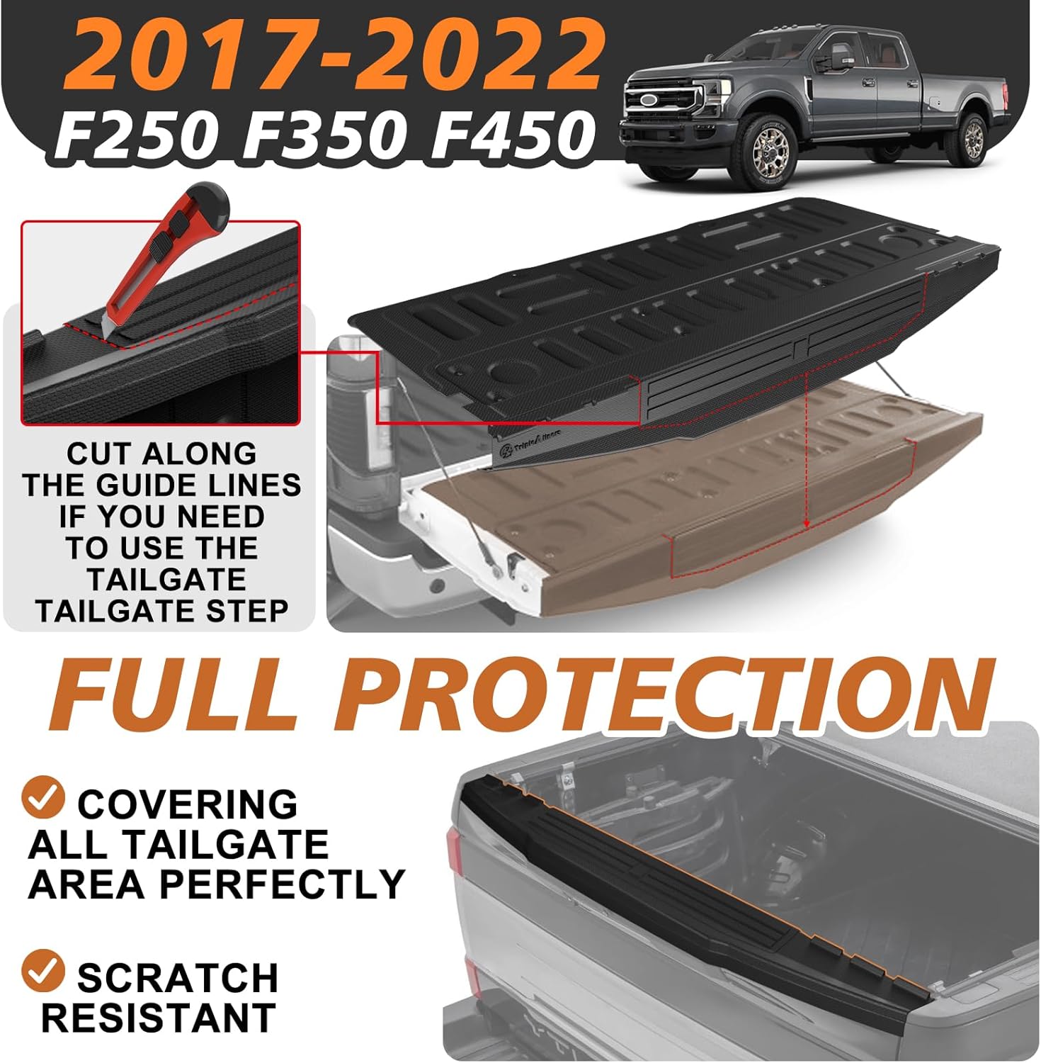 TripleAliners 6.8FT Truck Bed Mat and Full Coverage Tailgate Mat Compatible with 2017-2022 Ford Super Duty F250/F350/F450 Accessories All Weather Liners