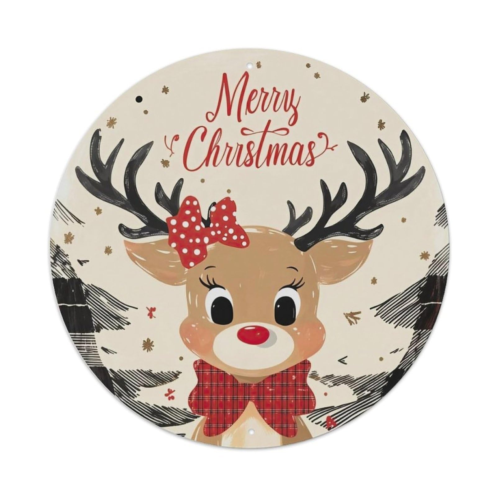 Reindeer With Bow And Antlers Metal Tin Sign
