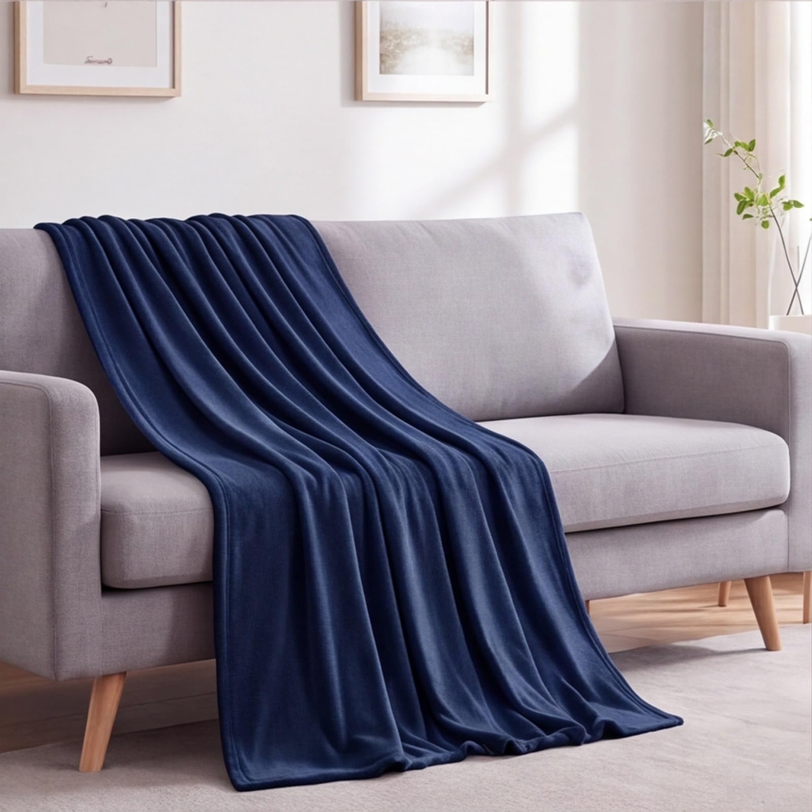 Plaid pour lit 140 x 220 cm contre le froid couverture flanelle bleue chaude