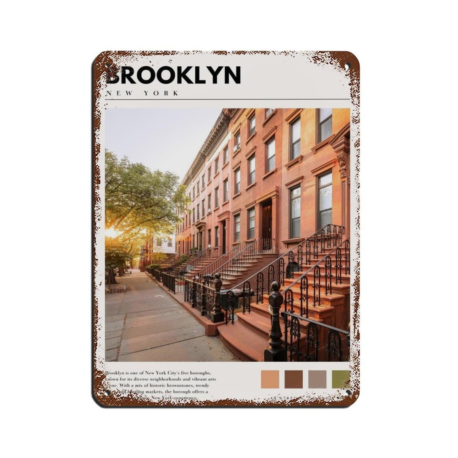 Brooklyn New York City Poster Tin Sign Vintage Metal Pub Club Cafe Bar Home Wall Art Decoration Poster Retro 12x16inch(30x40cm)