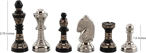 Miniatura 4 de Juego de ajedrez de mesa prémium de lujo y decorativo, 12 x 12 pulgadas, negro y plateado, juego de ajedrez coleccionable y hecho a mano para