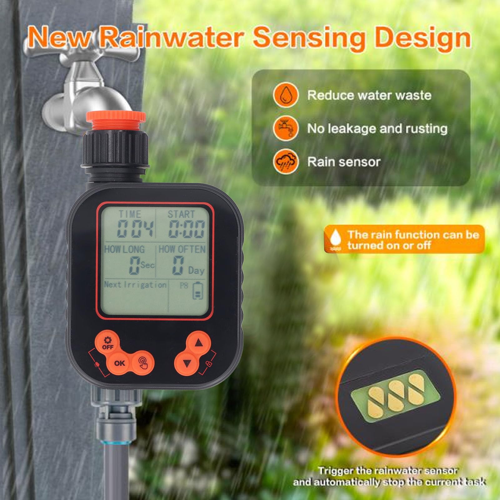 Timer Irrigatore 1 Zona, Timer Rubinetto Programmabile con Filettatura Femmina G3/4, Timer Irrigazione Tubo Giardino per Prato,Goccia Vasi, Cortile, Esterno, Controller Automatico