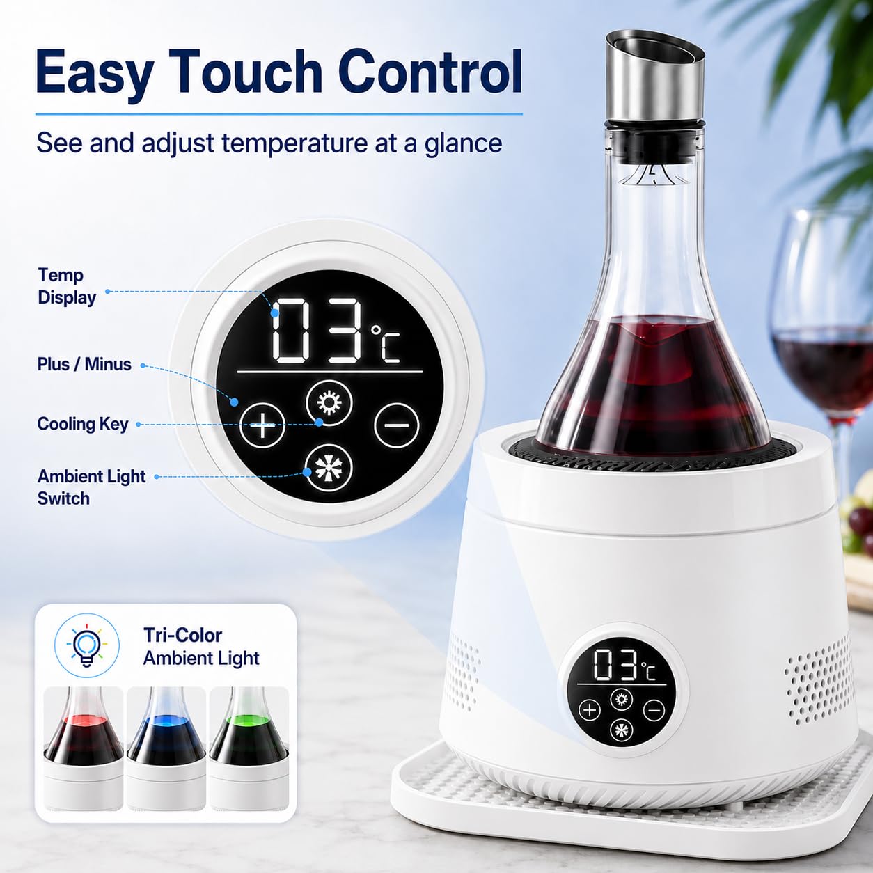 Décanteur électrique avec aérateur et distributeur pour vin rouge White