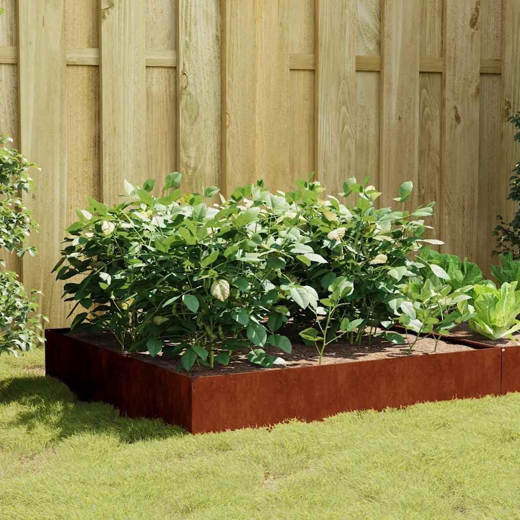 Aiuola rialzata in acciaio Corten, 100 x 100 x 33,5 cm, fioriera per