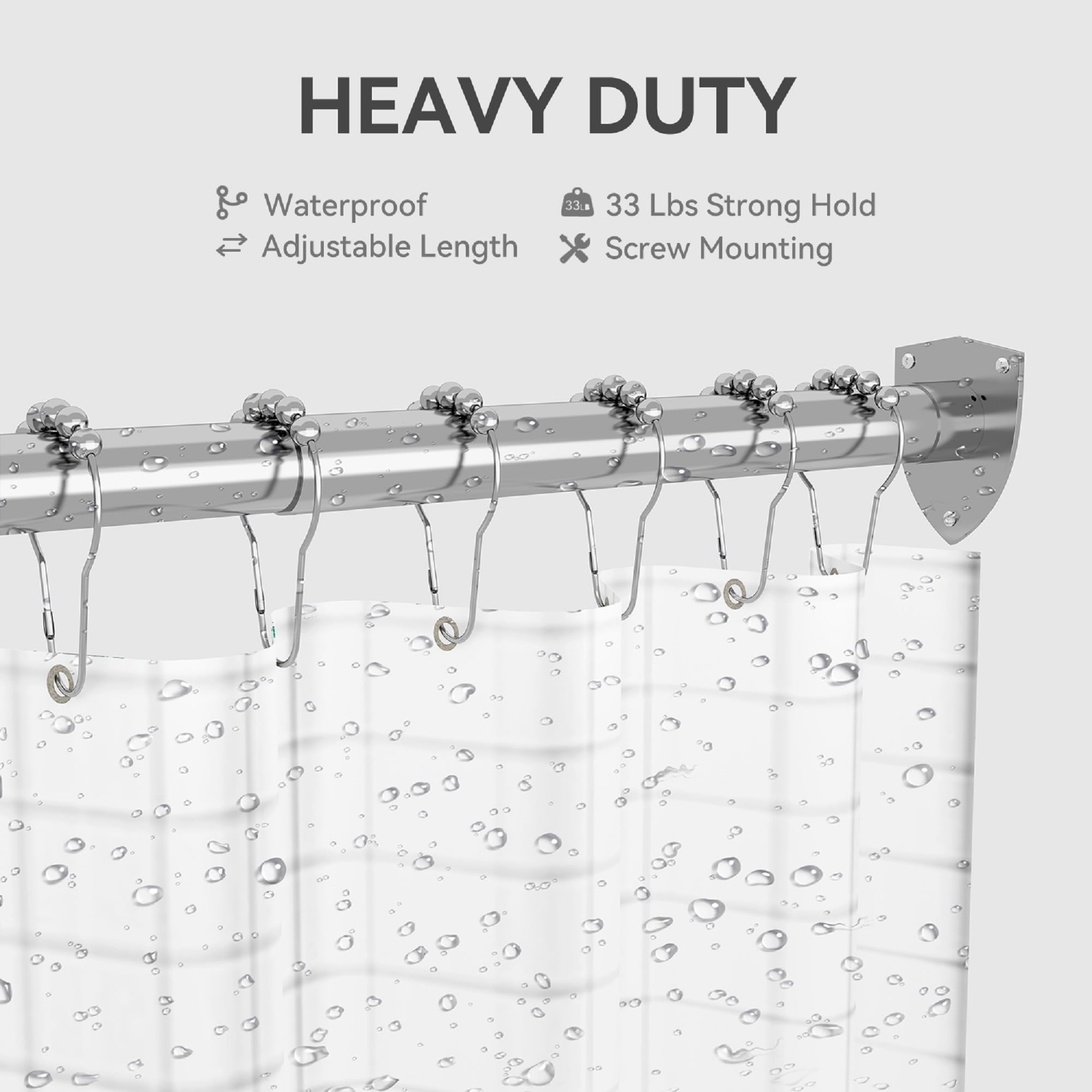 Barra per tenda doccia a forma di U, asta angolare con 12 anelli per tende e supporto a soffitto per vasca/bagno, montaggio a parete necessario [Entrambi i lati: 60 cm - 132 cm, Centro: 78 cm - 118 cm