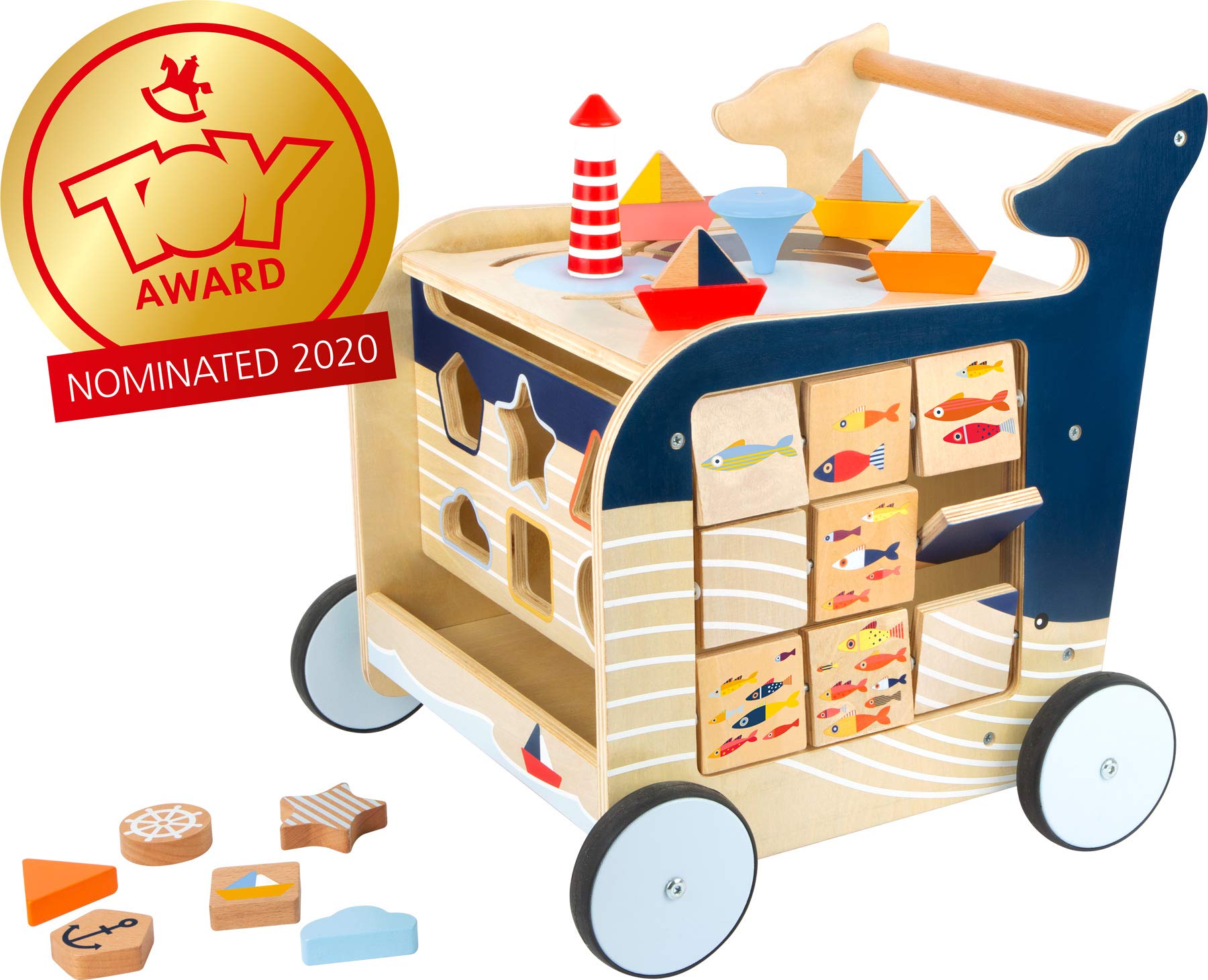 small foot 11608 Andador de Madera Ballena, Multifuncional para Promover la motricidad de los pequeños a Partir de 1 año