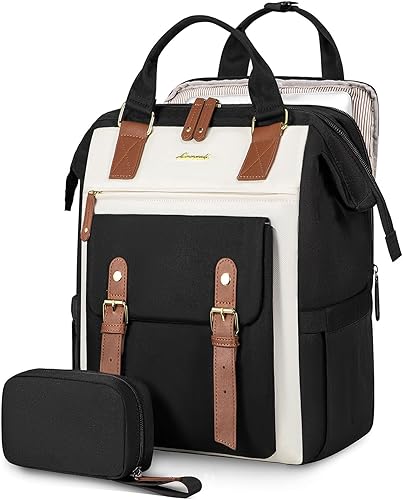 Miniatura 6 de LOVEVOOK Mochila para computadora portátil para mujer, mochila para profesores, enfermeras, trabajo, viajes, mochila para computadora, Beige,