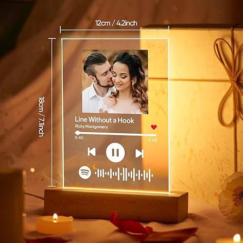 Miniatura 10 de VEELU Placa personalizada de Spotify  Canción acrílica personalizada con foto  Regalos de San Valentín para ella  Canción favorita y regalos de