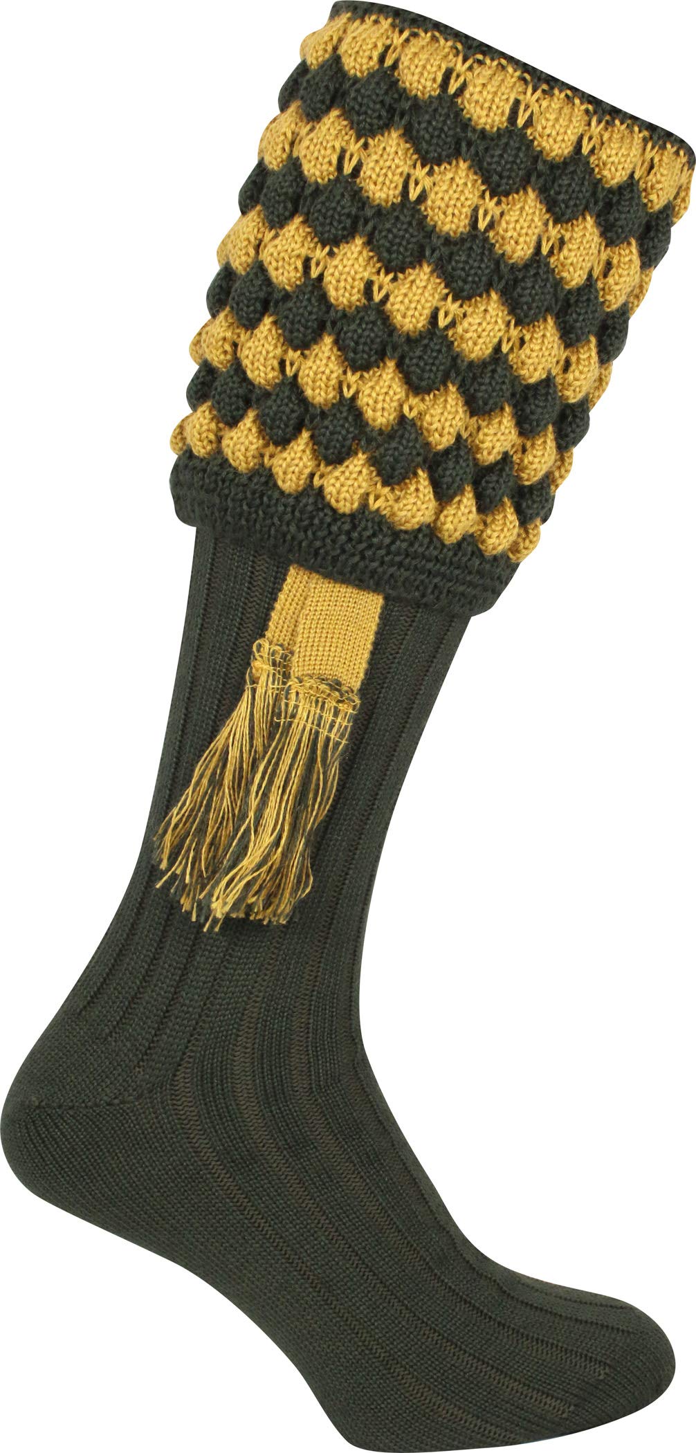 JACK PYKE Pebble Mens Shooting Socks with Garters 72cm - Durable Knee High Hunting Socks for Country Sports & Outdoor Wear - 30% Wool & 70% Acrylic Fabric, Argyle Pattern - Green, Size 8-11UK