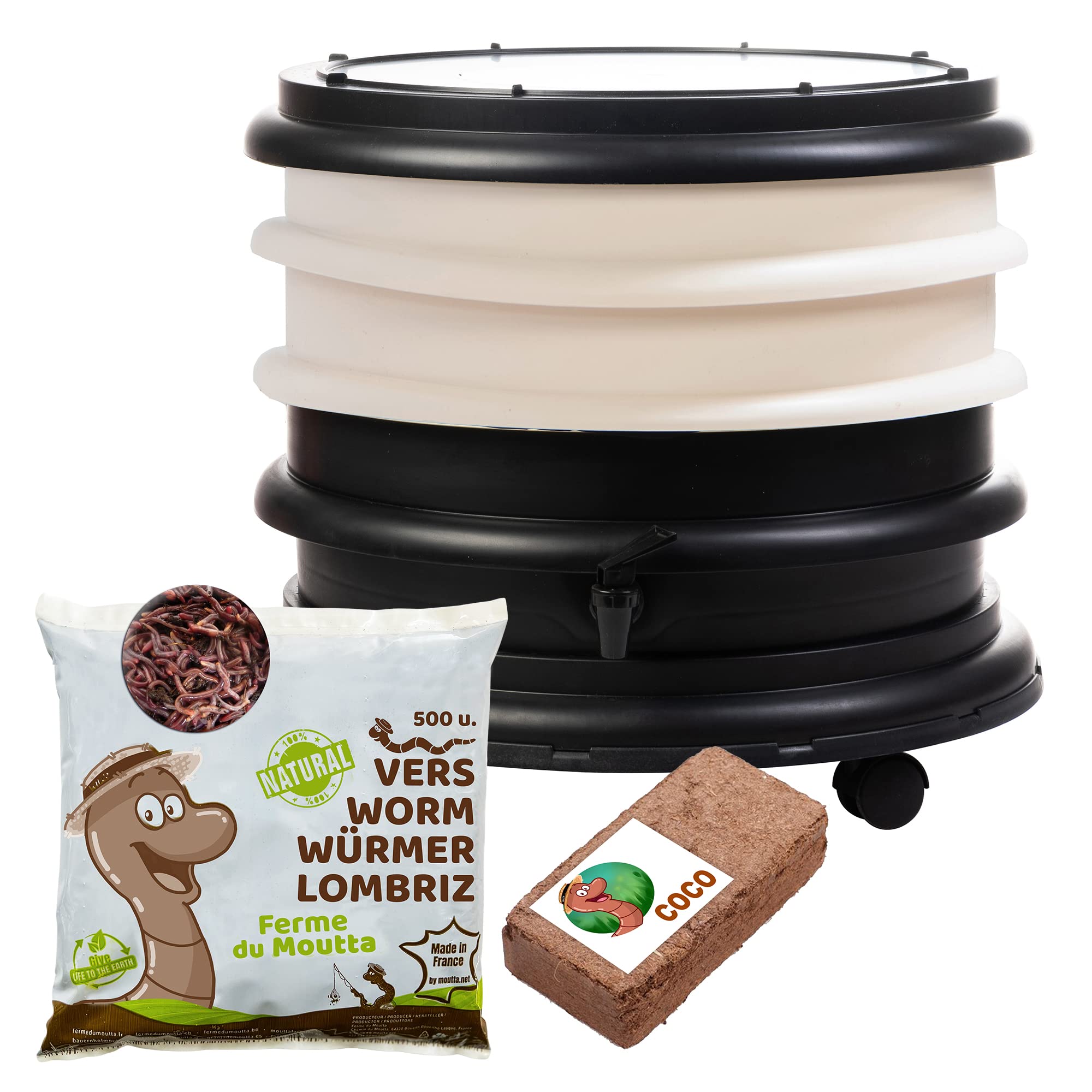 WORMbox | Wormery Worm Farm composter 2 Ivory Trays + 250gr of Compost Worms / 500 ctn + 1 Coco | 32 liters | Organic Waste Compost, make your Worm Castings