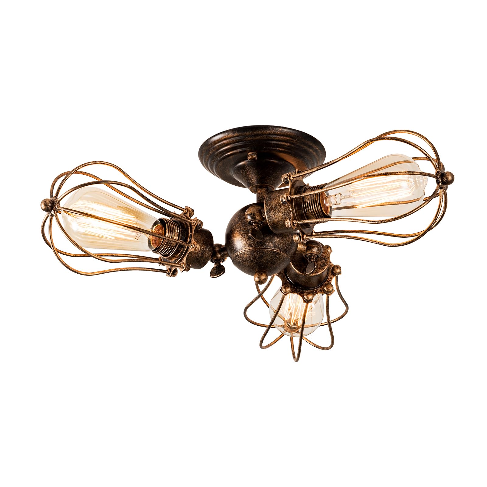 Vintage Ceiling Light Industrial Rotatable Semi-Flush Mount Ceiling Light Metal Lamp Fixtures Painted Finish (with 3 Light) (Bronze)