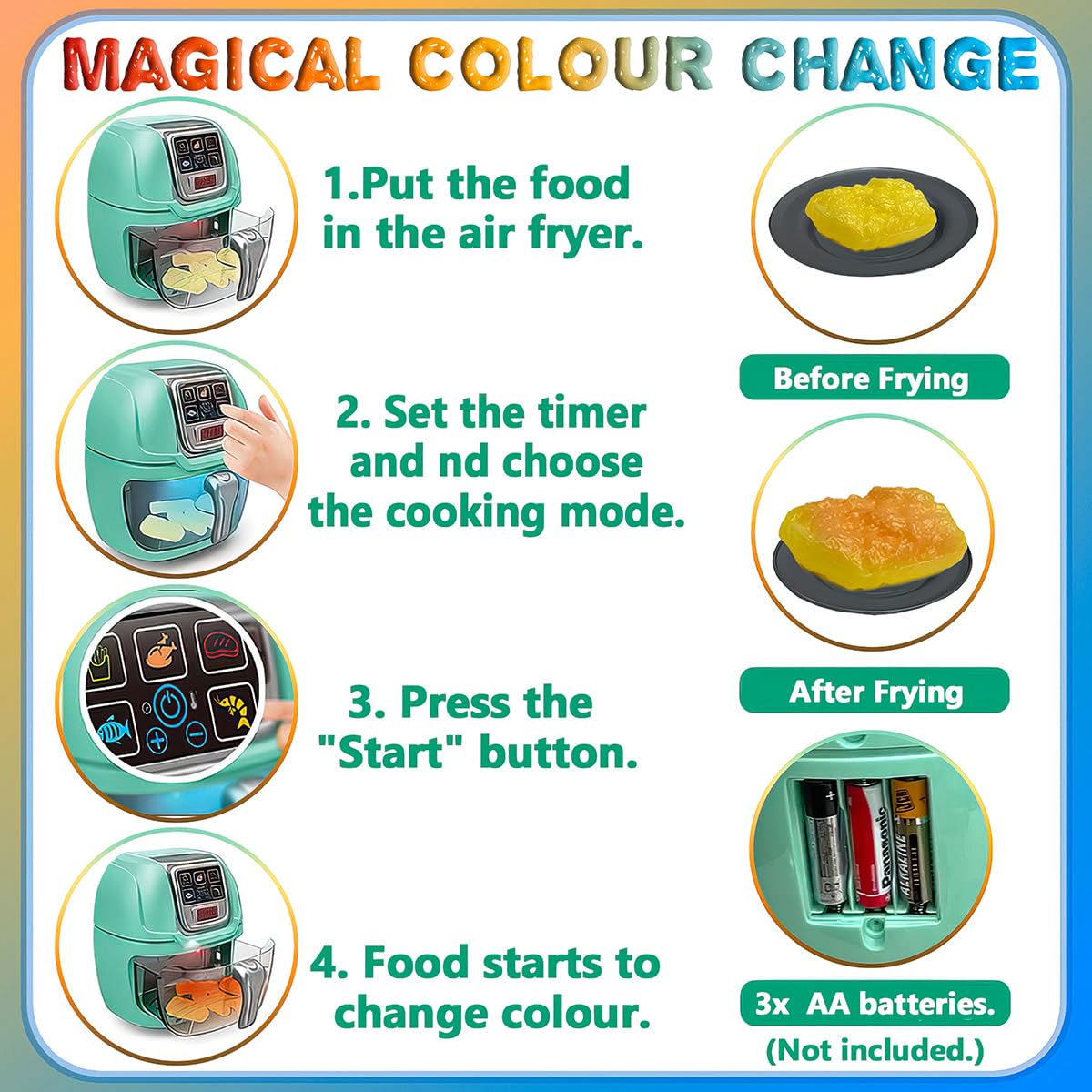 53 PCs Kids Kitchen Play Set with Toy Air Fryer, Realistic Pretend Play Cooking Utensils Playset & Stove, Role Play Food Cutting Set, Educational Gift for Children Ages 3+