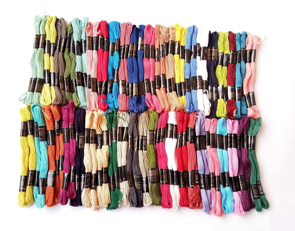 Aakriti Threads Cotton Embroidery Thread Set (8M, Multicolour) – Pack of 100 for Stitching, Crafting & Rangoli