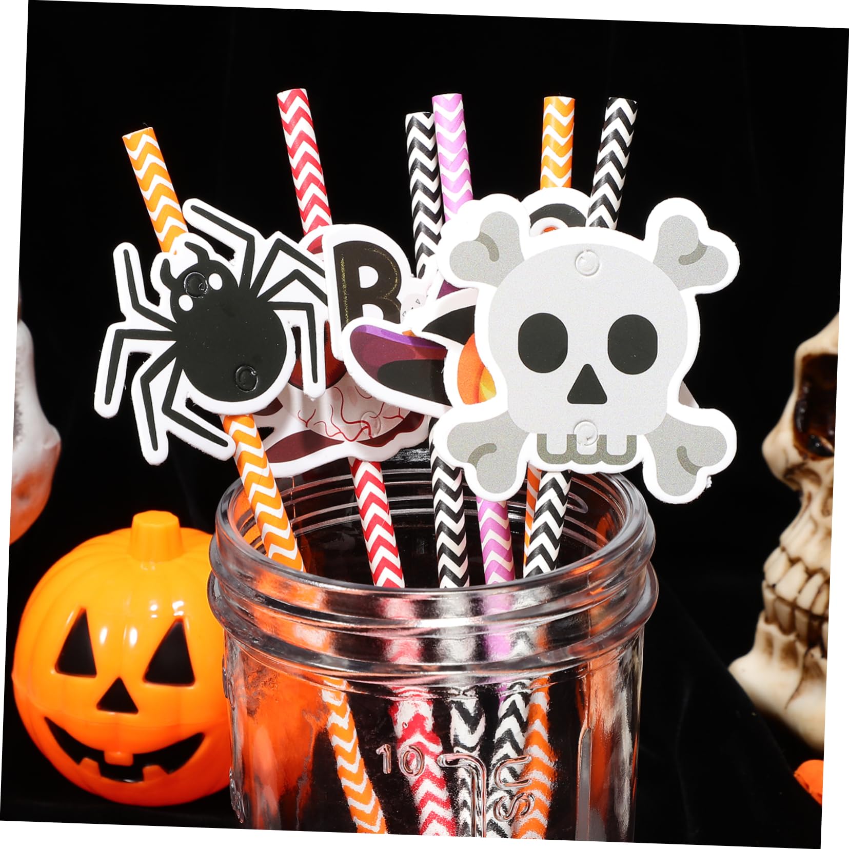 COLLBATH 6 Confezioni Cannucce di Halloween Stampa Colorata Righe Cannucce di Carta per Feste Elementi di Halloween come Ragni Teschi Bulbi Oculari Luci di Zucca e Cappelli da Strega